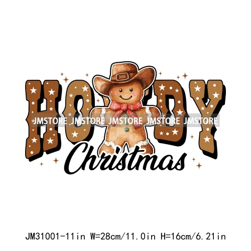 Funny Howdy Christmas Western Cowboy Highland Cow Gingerbread Boots Iron On DTF Transfers Stickers Ready To Press For T-shirts