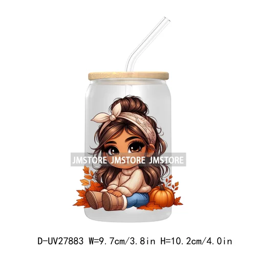 Latina Chibi Autumn Baby Little Girl UV DTF Transfer Stickers Decals For Libbey Cold Cups Mugs Tumbler Fall Vibes Pumpkin Season