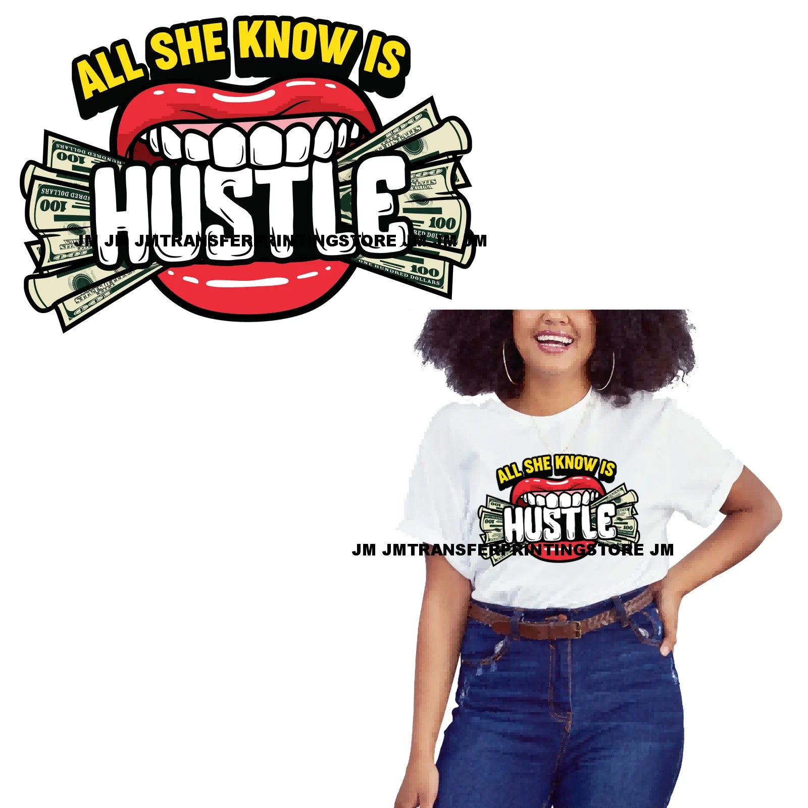 Girl Grillz Hustle Hip Pop Bear Money Quotes Sayings Washable Decals Iron On DTF Transfers Stickers Ready To Press For Clothing