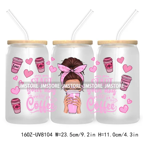 Iced Coffee Girly 16OZ UV DTF Cup Wrap Transfer Stickers Custom Labels Durable Waterproof Logo For Libbey Glass Can Coquette Bow