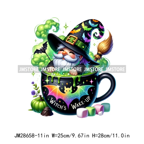 Fun Halloween Cocoa Coffee Drink Gnomes Logos Pumpkin Spice Latte Brew Iron On DTF Transfer Stickers Ready To Press For Clothes