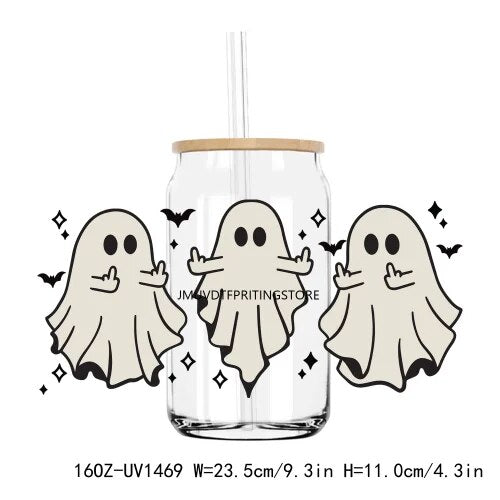 Western Halloween Boo Ghost 16OZ UV DTF Cup Wrap Transfers Stickers Custom Labels DIY Durable Waterproof Logo For Libbey Glass