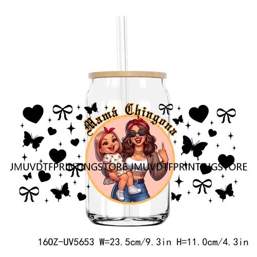 Chingona Chicana Mom 16OZ UV DTF Cup Wrap Transfer Stickers Chibi Mama Custom Label Durable Waterproof Logo For Libbey Glass Can