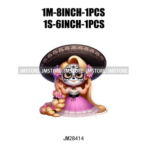 Colorful Day Of The Dead Catrina Princess Baby Girl Sombrero Hat Mexico Conchas Iron On DTF Heat Transfers Stickers For Clothing