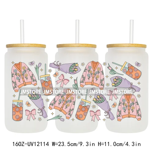 Retro Easter Bunny Rabbit Eggs Flowers 16OZ UV Cup Wrap DTF Transfer Stickers For Libbey Glass Can Cup Tumbler Waterproof Labels