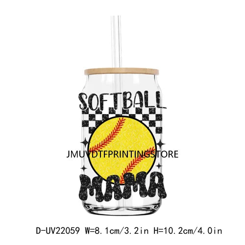 Glitter Boujee Baseball Softball Mama UV DTF Transfers Stickers Decals For Libbey Cold Cups Mugs Tumbler Waterproof DIY Craft