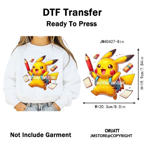 Cartoon Character Back To School Book Teacher School Friends Iron on DTF Washable Transfers Stickers Ready to Press for Textile