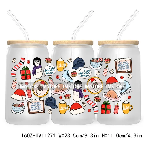 Happy New Year Christmas Tree Gingerbread 16OZ UV Cup Wrap DTF Transfer Stickers For Libbey Glass Can Cups Tumbler Waterproof