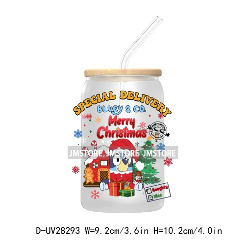 Festive Christmas Gnome Candy Cane UV DTF Transfer Stickers Decals For Libbey Cold Cups Mugs Tumbler Labels Cartoon Characters