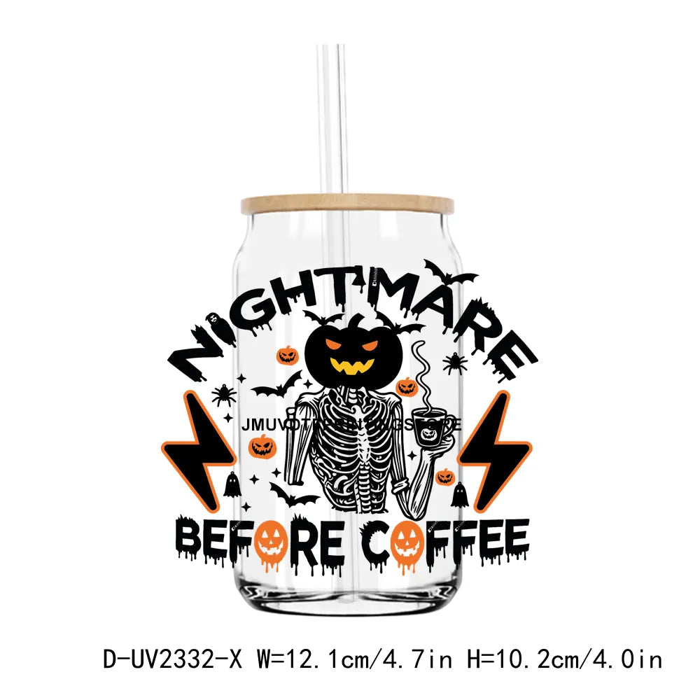 Skull Nightmare Before Coffee UV DTF Transfers Stickers Decals For Libbey Cold Cups Mugs Tumbler Waterproof DIY Craft