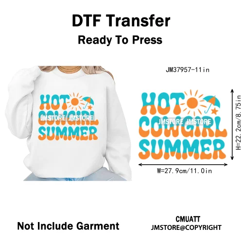 Hello Summer Beach Vibes Stay Cool Live In Sunshine Hot Mom Cowgirl Iron on DTF Transfers Stickers Ready to Press for T-shirts