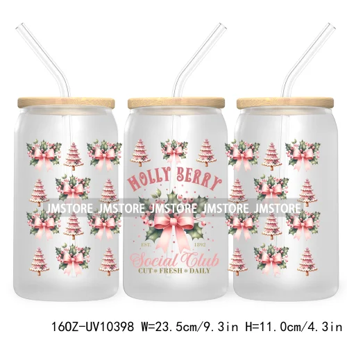 Just A Girl Who Loves Christmas UV DTF Sticker For 16OZ Libbey Glass Cup Can Wrap Transfer Stickers Custom Label Gingerbread Bow