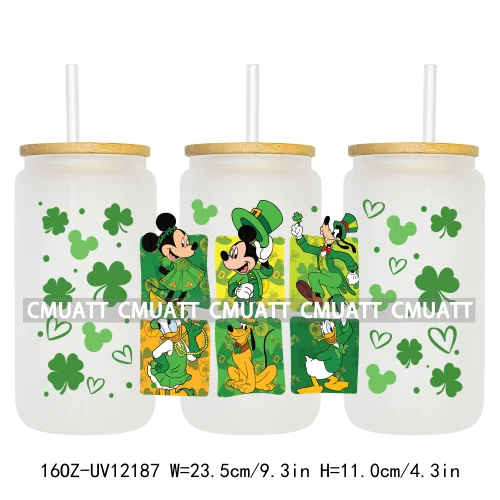 Cartoon St Patricks' Day Lucky Shamrock Animals 16OZ UV DTF Cup Wrap Sticker Custom Label Waterproof Logo For Libbey Glass Can