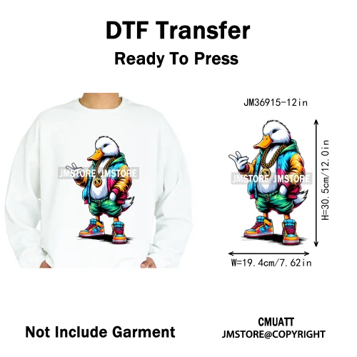 12in Cartoon Streetwear Duck Off Hip Hop Gangster Animal Vibes Iron on DTF Transfers Stickers Ready to Press for T-shirts Bags