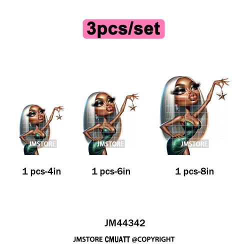 Cool African Melanin Girls Christmas Season Holiday Moody Iron on Washable DTF Heat Transfer Stickers Ready to Press for Hoodies