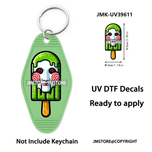 Horror Characters Halloween Ice cream UV DTF Motel Keychain Wraps Ready To Apply Waterproof High Quality Hotel Keychain Decals