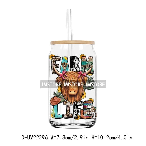 Western Highland Cow Farm Animals Sunflower UV DTF Transfer Stickers Decals For Libbey Cold Cup Mug Tumbler Waterproof DIY Craft