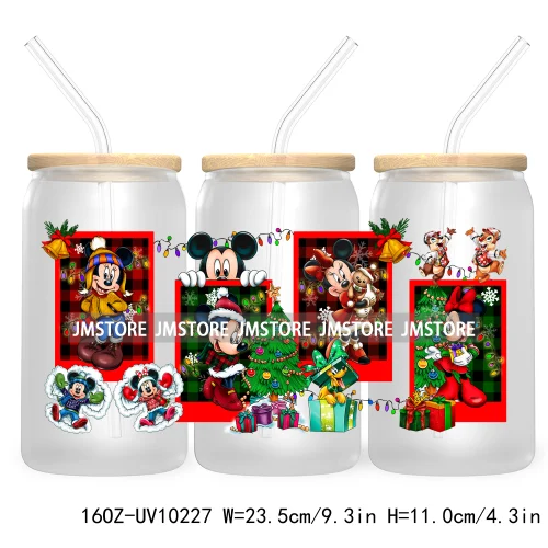 Mouse Christmas Cartoon Friends 16OZ UV DTF Cup Wrap Transfer Stickers Princess Custom Labels Waterproof For Libbey Glass Can