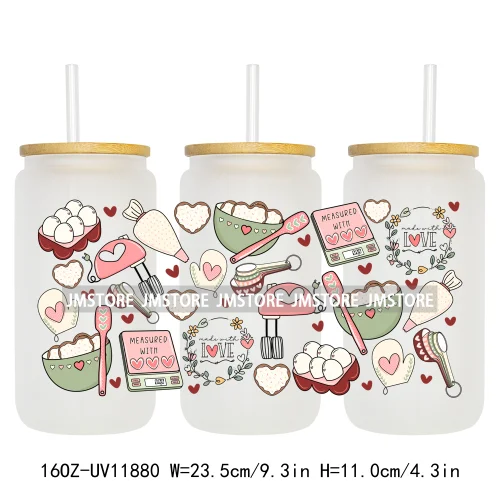 Coquette Bow Pencil 16OZ UV Cup Wrap DTF Transfer Stickers For Libbey Glass Can Cups Tumbler Cherry Heart Love Valentines Day