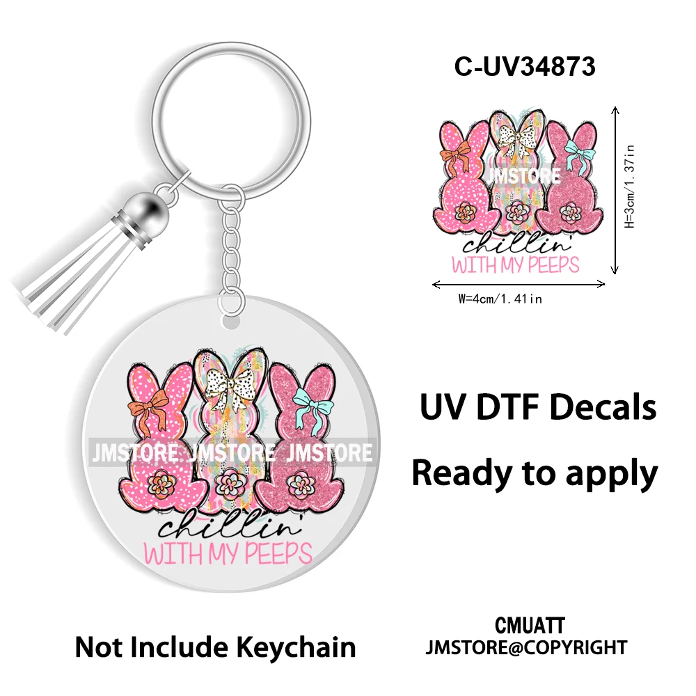 Christian Easter Eggs Bunny Mama Coquette Bow Good Quality WaterProof UV DTF Stickers For Round Circle Acrylic Keychain Keyring