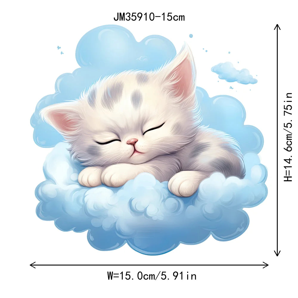 15cm 5.9in Kid Cloud Animal Tiger Lion Iron On Heat Transfer Sticker For Clothes DTF Print Vinyl Thermal Washable T-Shirt Decal