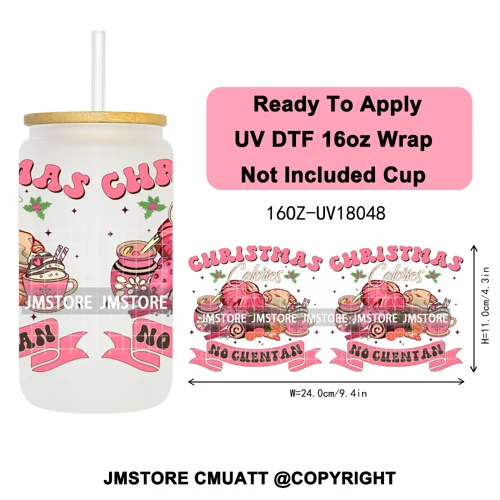 Feliz Navidad Christmas Mexican Food UV DTF Stickers Ready To Apply Cup Wrap High Quality Waterproof For 16OZ Libbey Can Glass