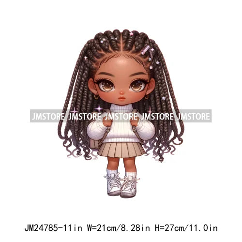 Washable Fashion Dreadlocks Cozy Casual School Chibi Girls Designs Iron On Heat Press DTF Transfer Stickers For Clothing Bags