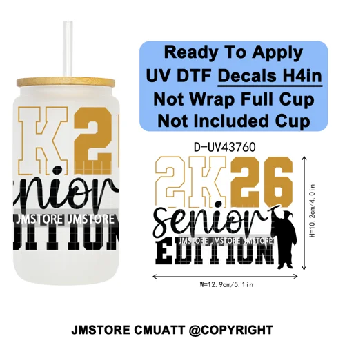 My Last First Day Senior 2026 UV DTF Cup Decals Ready To Apply Transfer Stickers Durable Custom Labels For Libbey Glass Can Mug