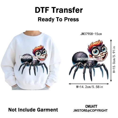 15cm 5.9in Funny Dog Cat Spider Fish Cartoon Animal Lover Kids Washable Iron on DTF Transfer Stickers Ready to Press for Clothes