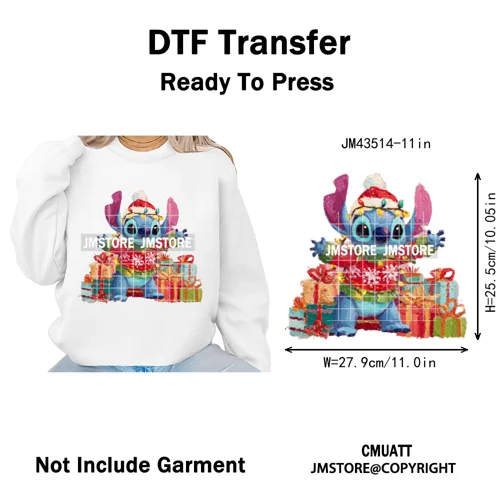 Cute Cartoon Characters Merry Christmas Holiday Gifts Xmas Iron on Washable DTF Heat Transfer Sticker Ready to Press for Clothes