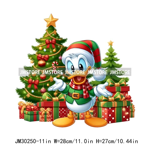 Christmas Cartoon Animal Characters Snow Holiday Santa Tree Gifts Iron On DTF Transfers Stickers Ready To Press For Sweatshirts