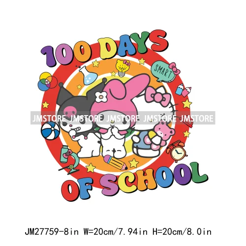 Cartton Animal Happy In My 100 Days Of School Era Books Teacher DTF Iron On Transfers Stickers Ready To Press For T-shirts Bags