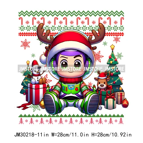 Cartoon Christmas Character Ugly Sweater Friends Deer Winter Holiday Gifts Iron On DTF Heat Press Transfers Stickers For Hoodies