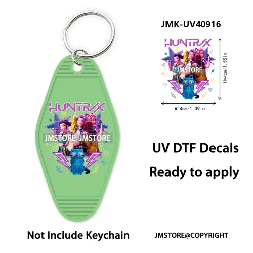 Kpop Demon Inspired Movie Character UV DTF Motel Keychain Decal Ready To Ship Durable Transfer Stickers Print For Hotel Keychain