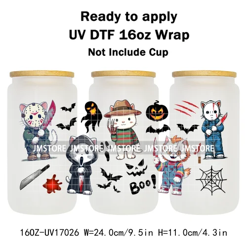 Ice Cream Halloween Killers Horror Characters UV DTF Stickers Ready To Apply Cup Wrap Custom Labels For 16OZ Libbey Can Glass