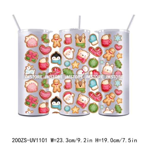 Seamless Christmas Santa Stocking UV DTF Tumbler Wraps Durable Ready To Apply Transfer Sticker For 20OZ Straight Skinny Tumblers