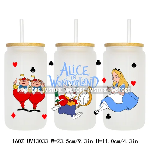 Cartoon Princess In Wonderland UV DTF Wraps Transfer Sticker Ready To Apply Waterproof Logo For 16OZ Libbey Glass Can Tumbler