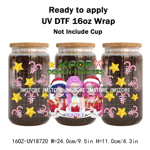 Demon Hunters Kpop Christmas Party UV DTF Stickers Ready To Apply Cup Wrap Durable Custom Prints DIY Craft For Libbey Can Glass