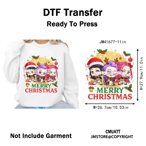 Christmas Kpop Holiday Idol Santa Holly Jolly Merry Christmas Iron on DTF Washable Transfers Stickers Ready to Press for Textile