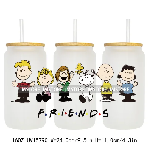 Retro Puppy Cartoon Best Friends 16OZ UV DTF Cup Wraps Ready To Apply Waterproof Transfer Stickers For Libbey Glass Can Tumbler