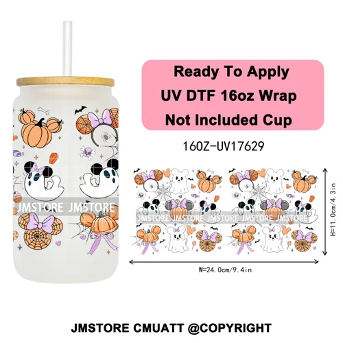 Girly Halloween Boo Thanksgiving Turkey UV DTF Cup Wrap Ready To Apply Transfer Stickers 16OZ Tumbler Wraps For Libbey Glass Can