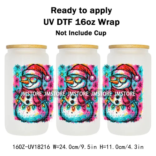 Preppy Brushstroke Christmas Santa Claus 16OZ UV DTF Cup Wraps Ready To Apply Waterproof Transfer Stickers For Libbey Glass Can