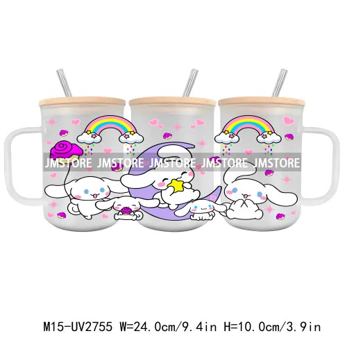 Cartoon Baby Little Princess UV DTF Glass Can Wrap For 15OZ Mug Glass Cup Transfer Stickers DIY Custom Logo Labels Magic Kingdom