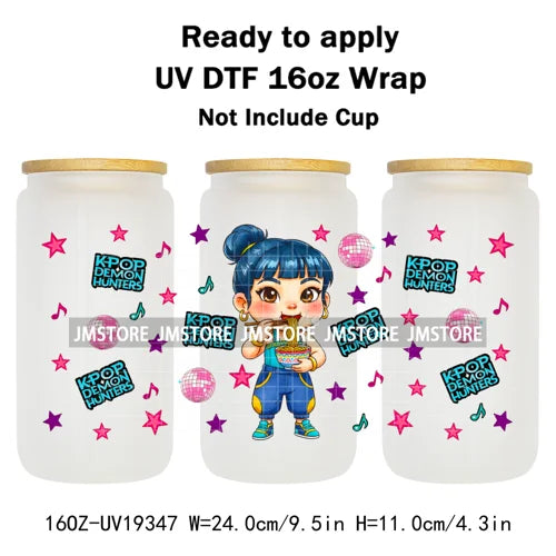 Demon Hunters Kpop Cup Noodle UV DTF Cup Wrap Ready To Apply Transfer Stickers Durable 16OZ Tumbler Wraps For Libbey Glass Can