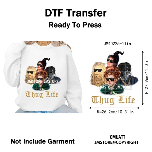 Horror Halloween Movie Witches Social Club Thug Life Coquette Iron on DTF Washable Transfers Stickers Ready to Press for Textile
