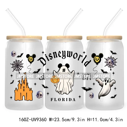 Halloween Mouse And Friends UV DTF Sticker For 16OZ Libbey Glass Cup Can Wrap Transfer Stickers Custom Labels Logo Spooky Vibes