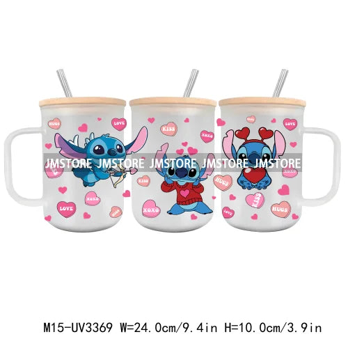 Love Cartoon Copule UV DTF Sticker For 15OZ Mug Libbey Glass Cup Can Wrap Transfer Sticker Custom Label DIY Logo Valentine's Day