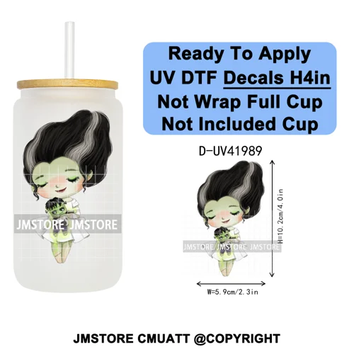 Cute Little Mermaid Cartoon Princess Festive UV DTF Transfer Stickers Decals Ready To Apply Waterproof For 16OZ Libbey Glass Can