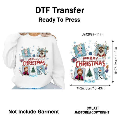 Very Merry Christmas Party Cartoon Princess Kids Friends Winter Gifts Iron on DTF Transfers Stickers Ready to Press for Textiles