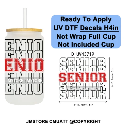 My Last First Day Senior 2026 UV DTF Cup Decals Ready To Apply Transfer Stickers Durable Custom Labels For Libbey Glass Can Mug